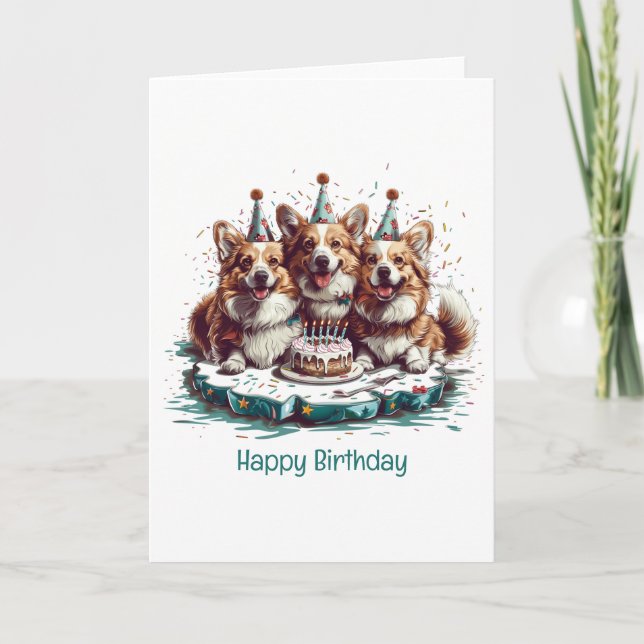 Happy Birthday Pembroke Welsh Corgi Dogs Card (Front)