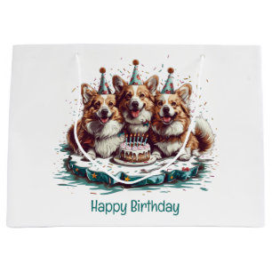 Happy Birthday Pembroke Welsh Corgi Dogs Large Gift Bag