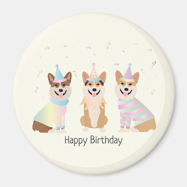 Happy Birthday Pembroke Welsh Corgi Dogs Magnet (Front)