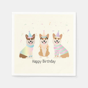 Happy Birthday Pembroke Welsh Corgi Dogs Napkin