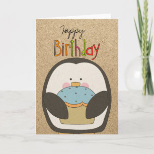 Happy Birthday Penguin and Cupcake Card