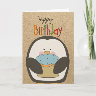 Happy Birthday Penguin and Cupcake Card