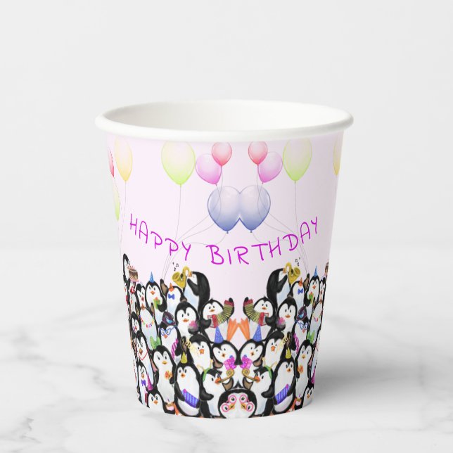 Happy Birthday Penguin Party Paper Cups (Front)