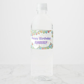 Happy Birthday Pennant Banner  Water Bottle Label