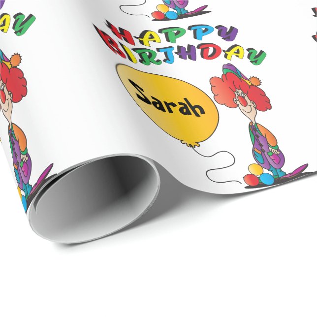 Happy Birthday Personalize Clown Wrapping Paper (Roll Corner)