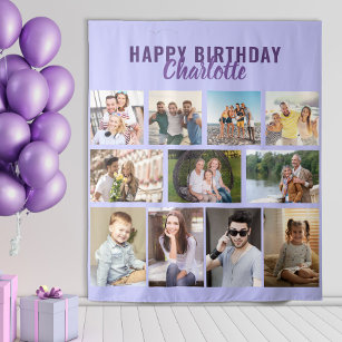 Happy Birthday Personalized 11 Photo Collage Lilac Tapestry