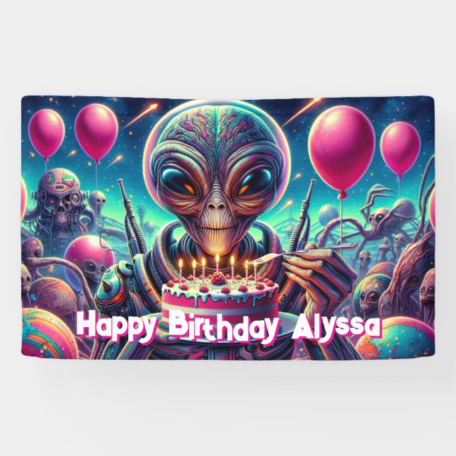 Happy Birthday | Personalized Alien Themed Banner (Horizontal)