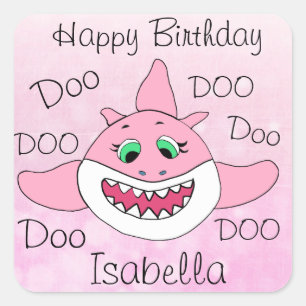 Happy Birthday Personalized Baby Shark Square Sticker