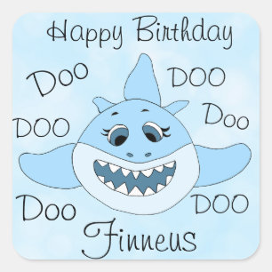 Happy Birthday Personalized Baby Shark Square Sticker