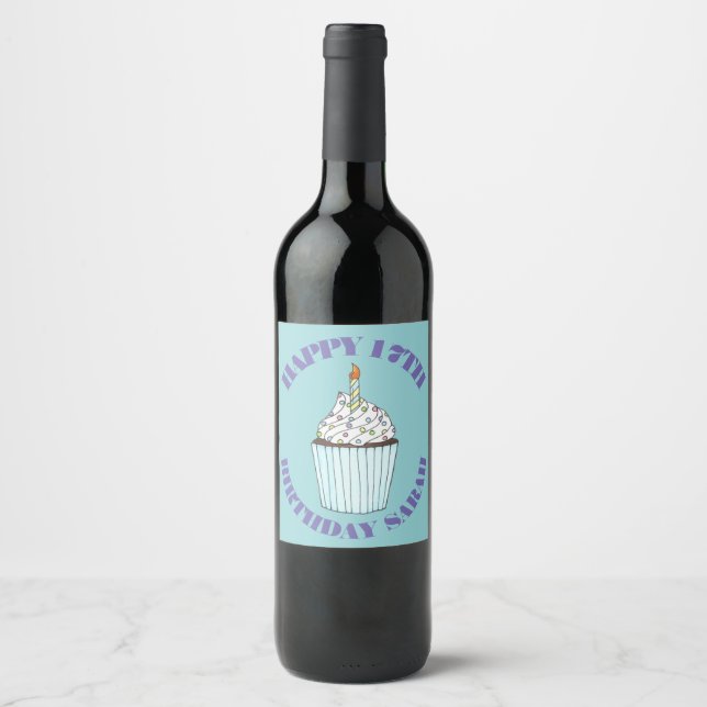 Happy Birthday Personalized Cake Cupcake Candle Wine Label (Front)