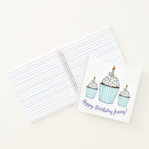Happy Birthday Personalized Cake Cupcake Favour Notebook