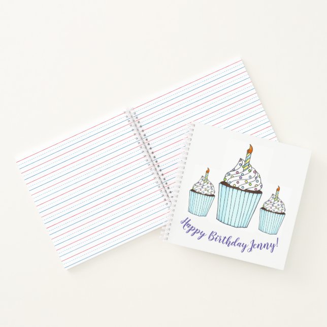 Happy Birthday Personalized Cake Cupcake Favour Notebook (Inside)