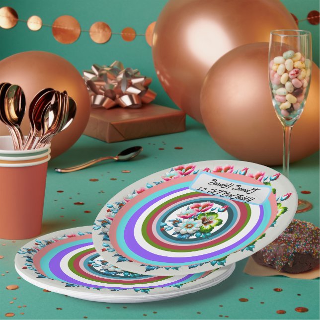 Happy Birthday Personalized Flower Plate, Custom   Paper Plate (Multi)
