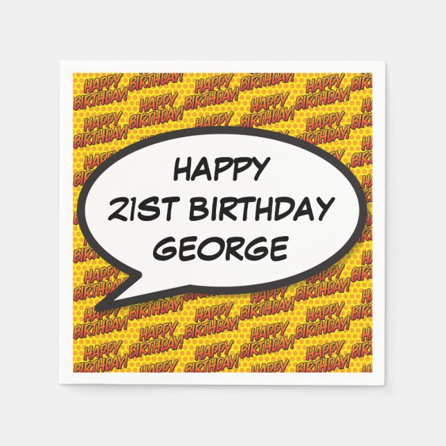 HAPPY BIRTHDAY Personalized Fun Speech Bubble Napkin (Front)