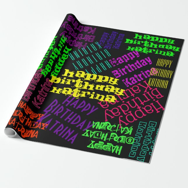 Happy Birthday Personalized Name and colours Wrapping Paper (Unrolled)