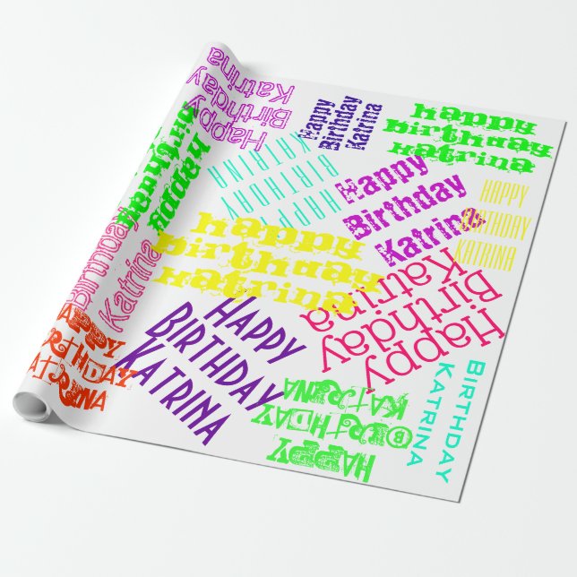Happy Birthday Personalized Name and colours Wrapping Paper (Unrolled)