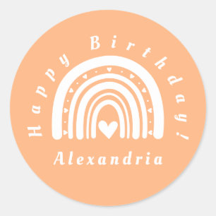 Happy Birthday Personalized Peach Rainbow Classic Round Sticker