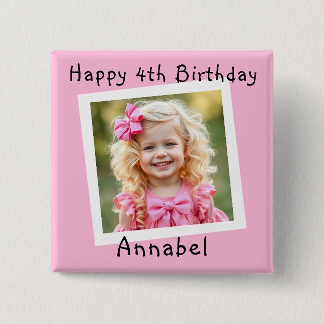 Happy Birthday Personalized Photo 2 Inch Square Button (Front)