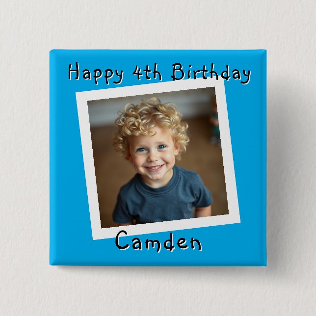 Happy Birthday Personalized Photo 2 Inch Square Button (Front)