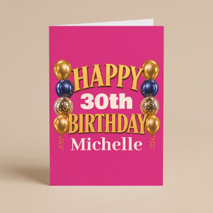 Happy Birthday Personalized Pink Balloon  Card