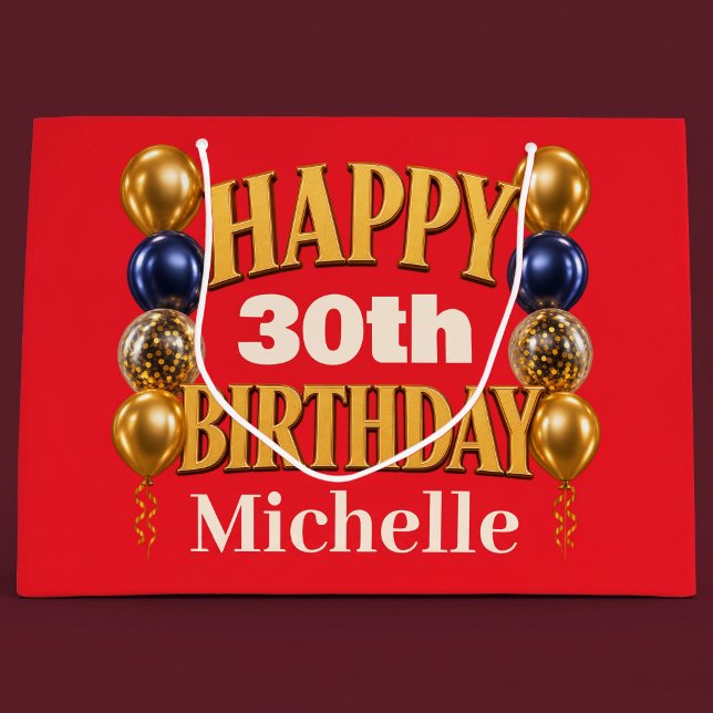 Happy Birthday Personalized Red Balloon  Large Gift Bag (Creator Uploaded)
