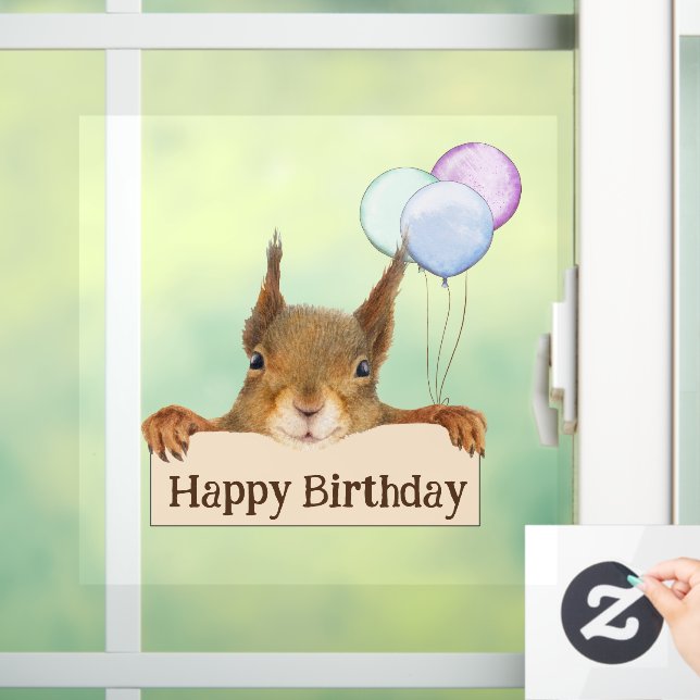 Happy Birthday Personalized Squirrel Balloon  Window Cling (Home)