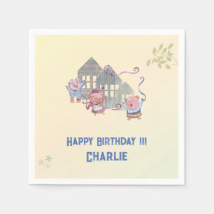 Happy Birthday Personalized Three Little Pigs Napkin