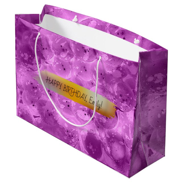 Happy Birthday Personalized trendy modern purple Large Gift Bag (Back Angled)