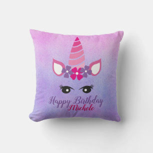 Happy Birthday Personalized Unicorn Throw Pillow