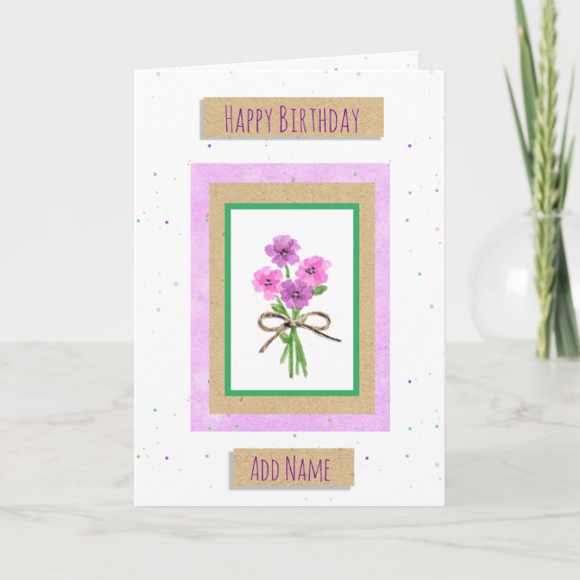 Happy Birthday Personalized Watercolor Flowers Card (Front)