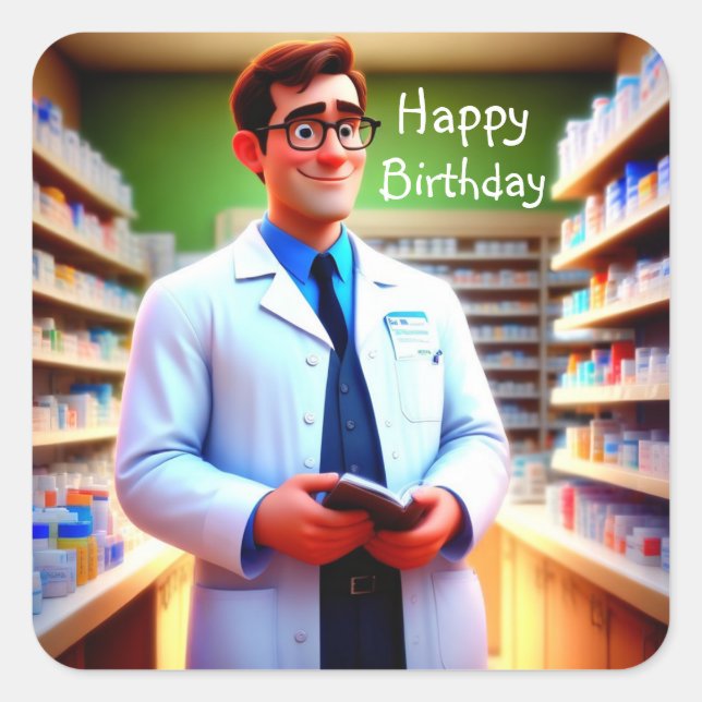 Happy Birthday Pharmacist Square Sticker (Front)