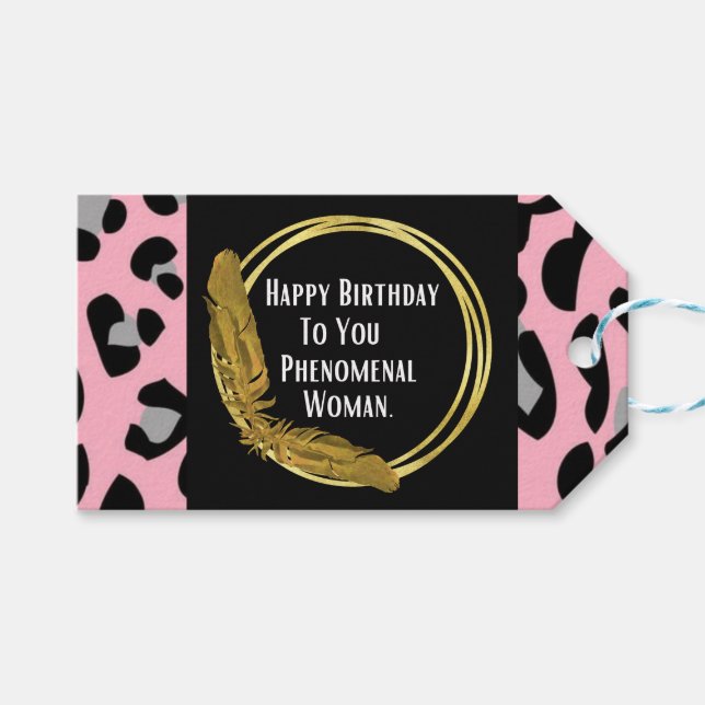 Happy Birthday Phenomenal Woman Gift Tags (Front (Horizontal))