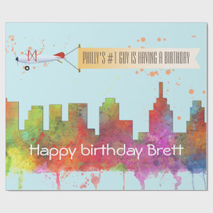 HAPPY BIRTHDAY PHILADELPHIA PENNSYLVANNIA SKYLINE WRAPPING PAPER