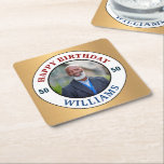 Happy Birthday Photo 50th Fifty Modern Personalize Square Paper Coaster<br><div class="desc">Happy Birthday Photo 50th Fifty Modern Personalize Paper Coaster is elegant and modern. Coasters are used to protect your table from the water on your drink. It will also complement your party décor. Personalize it with your information.</div>