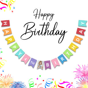 Happy Birthday Photo Age Colourful Bunting Flags