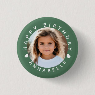 Happy Birthday Photo and Name Badge 1 Inch Round Button
