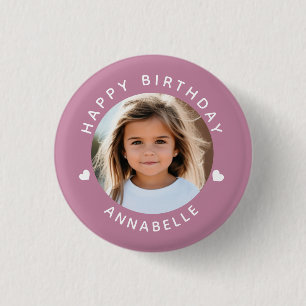 Happy Birthday Photo and Name Badge 1 Inch Round Button