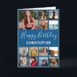 Happy Birthday Photo Collage 13 Photos Blue Card<br><div class="desc">Happy Birthday Photo Collage 13 Photos for Any Age Blue and White Birthday Card. 1st 13th 15th 16th 18th 20th 21st 30th 40th 50th 60th 70th 80th 90th 100th,  Any Ages. For further customization,  please click the "Customize it" button and use our design tool to modify this template.</div>