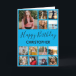 Happy Birthday Photo Collage 13 Photos Blue Card<br><div class="desc">Happy Birthday Photo Collage 13 Photos for Any Age Blue and Black Birthday Card. 1st 13th 15th 16th 18th 20th 21st 30th 40th 50th 60th 70th 80th 90th 100th,  Any Ages. For further customization,  please click the "Customize it" button and use our design tool to modify this template.</div>