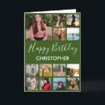 Happy Birthday Photo Collage 13 Photos Green Card<br><div class="desc">Happy Birthday Photo Collage 13 Photos for Any Age Green and White Birthday Card. 1st 13th 15th 16th 18th 20th 21st 30th 40th 50th 60th 70th 80th 90th 100th,  Any Ages. For further customization,  please click the "Customize it" button and use our design tool to modify this template.</div>