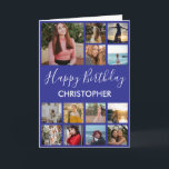 Happy Birthday Photo Collage 13 Photos Navy Blue Card<br><div class="desc">Happy Birthday Photo Collage 13 Photos for Any Age Navy Blue and White Birthday Card. 1st 13th 15th 16th 18th 20th 21st 30th 40th 50th 60th 70th 80th 90th 100th,  Any Ages. For further customization,  please click the "Customize it" button and use our design tool to modify this template.</div>