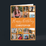 Happy Birthday Photo Collage 13 Photos Orange Card<br><div class="desc">Happy Birthday Photo Collage 13 Photos for Any Age Orange and White Birthday Card. 1st 13th 15th 16th 18th 20th 21st 30th 40th 50th 60th 70th 80th 90th 100th,  Any Ages. For further customization,  please click the "Customize it" button and use our design tool to modify this template.</div>
