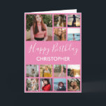 Happy Birthday Photo Collage 13 Photos Pink Card<br><div class="desc">Happy Birthday Photo Collage 13 Photos for Any Age Pink and White Birthday Card. 1st 13th 15th 16th 18th 20th 21st 30th 40th 50th 60th 70th 80th 90th 100th,  Any Ages. For further customization,  please click the "Customize it" button and use our design tool to modify this template.</div>