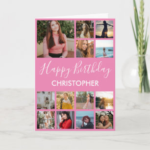 Happy Birthday Photo Collage 13 Photos Pink Card