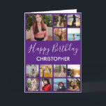Happy Birthday Photo Collage 13 Photos Purple Card<br><div class="desc">Happy Birthday Photo Collage 13 Photos for Any Age Purple and White Birthday Card. 1st 13th 15th 16th 18th 20th 21st 30th 40th 50th 60th 70th 80th 90th 100th,  Any Ages. For further customization,  please click the "Customize it" button and use our design tool to modify this template.</div>