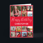 Happy Birthday Photo Collage 13 Photos Red & White Card<br><div class="desc">Happy Birthday Photo Collage 13 Photos for Any Age Red and White Birthday Card. 1st 13th 15th 16th 18th 20th 21st 30th 40th 50th 60th 70th 80th 90th 100th,  Any Ages. For further customization,  please click the "Customize it" button and use our design tool to modify this template.</div>
