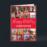 Happy Birthday Photo Collage 13 Photos Red & White Card<br><div class="desc">Happy Birthday Photo Collage 13 Photos for Any Age Red and White Birthday Card. 1st 13th 15th 16th 18th 20th 21st 30th 40th 50th 60th 70th 80th 90th 100th,  Any Ages. For further customization,  please click the "Customize it" button and use our design tool to modify this template.</div>
