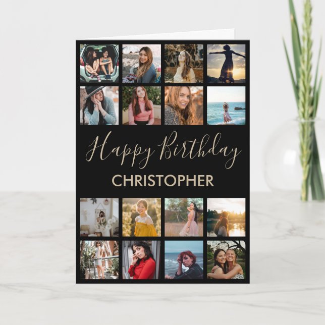 Happy Birthday Photo Collage 16 Photos for Any Age Card (Front)