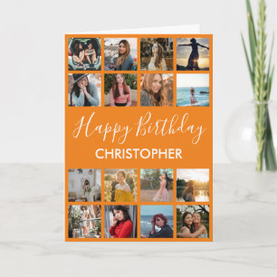 Happy Birthday Photo Collage 16 Photos Orange Card
