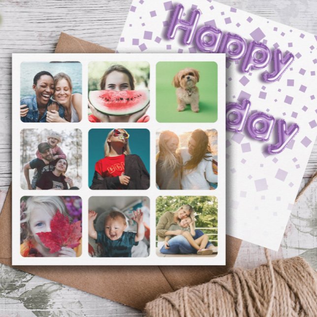 Happy Birthday Photo Collage & Balloon Text Holida Holiday Card (Creator Uploaded)